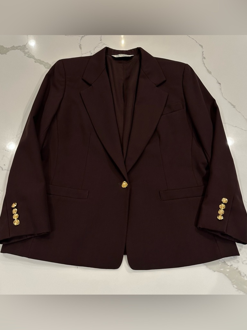 Vintage Austin Reed Womens 14P Blazer Jacket Brown 100% Worsted Wool Gold Button